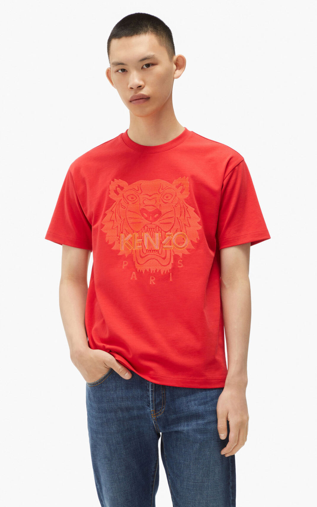 Kenzo Tiger loose fitting T-shirt Heren Rood | 58320TNIP